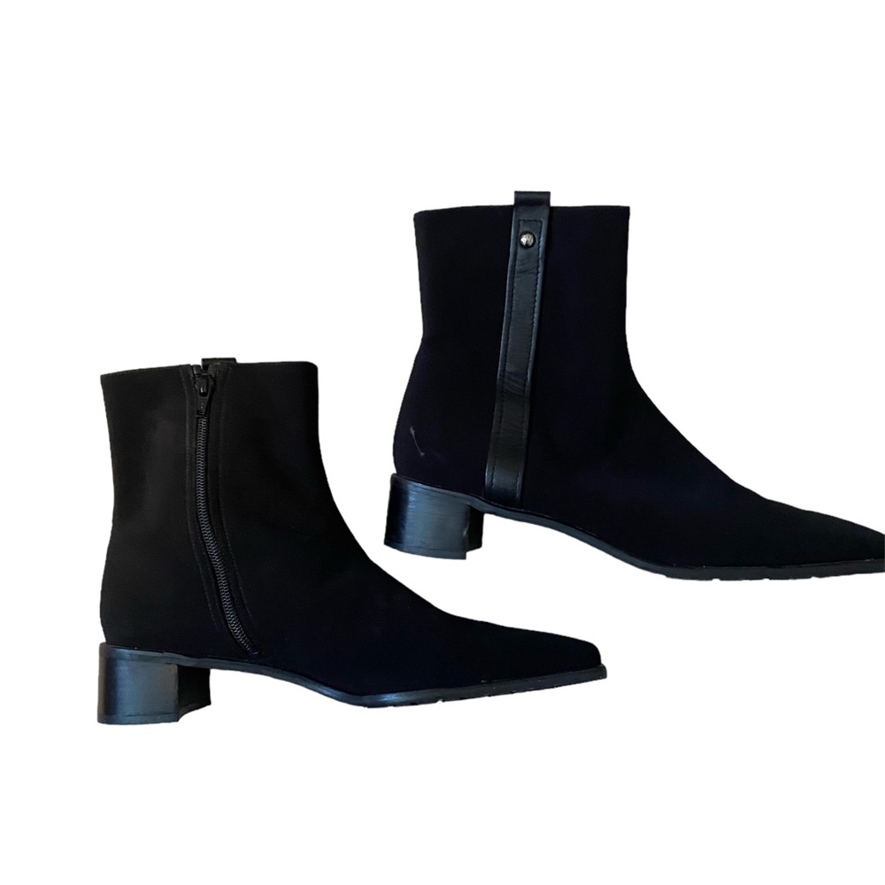 Stuart Weitzman Womens Black Ankle Booties Size 10 Stacked Heel